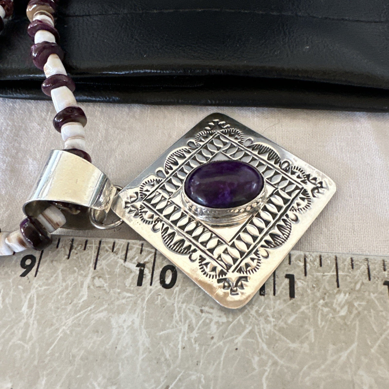 H Joe Purple Spiny Oyster Pendant Shell Sterling Silver Necklace 26” 19544