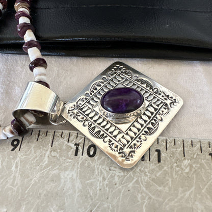 H Joe Purple Spiny Oyster Pendant Shell Sterling Silver Necklace 26” 19544