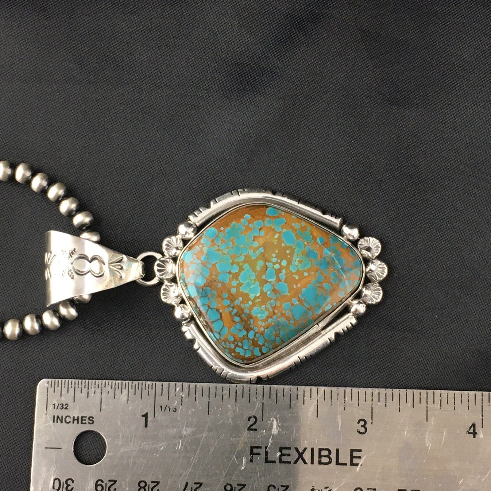 Blue Turquoise#8 Pendant Navajo Pearls Sterling Silver Necklace 17960