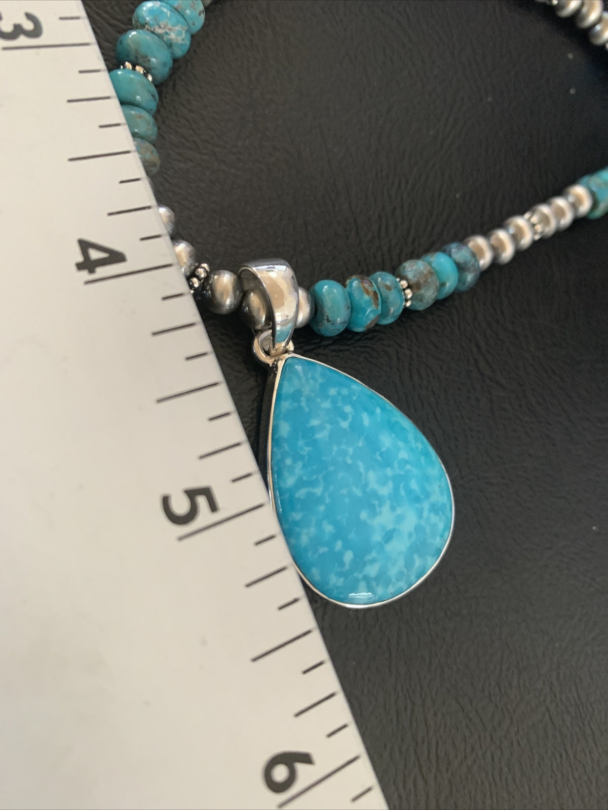 Womens Blue Kingman Turquoise Sterling Silver Beads Necklace Pendant 11692