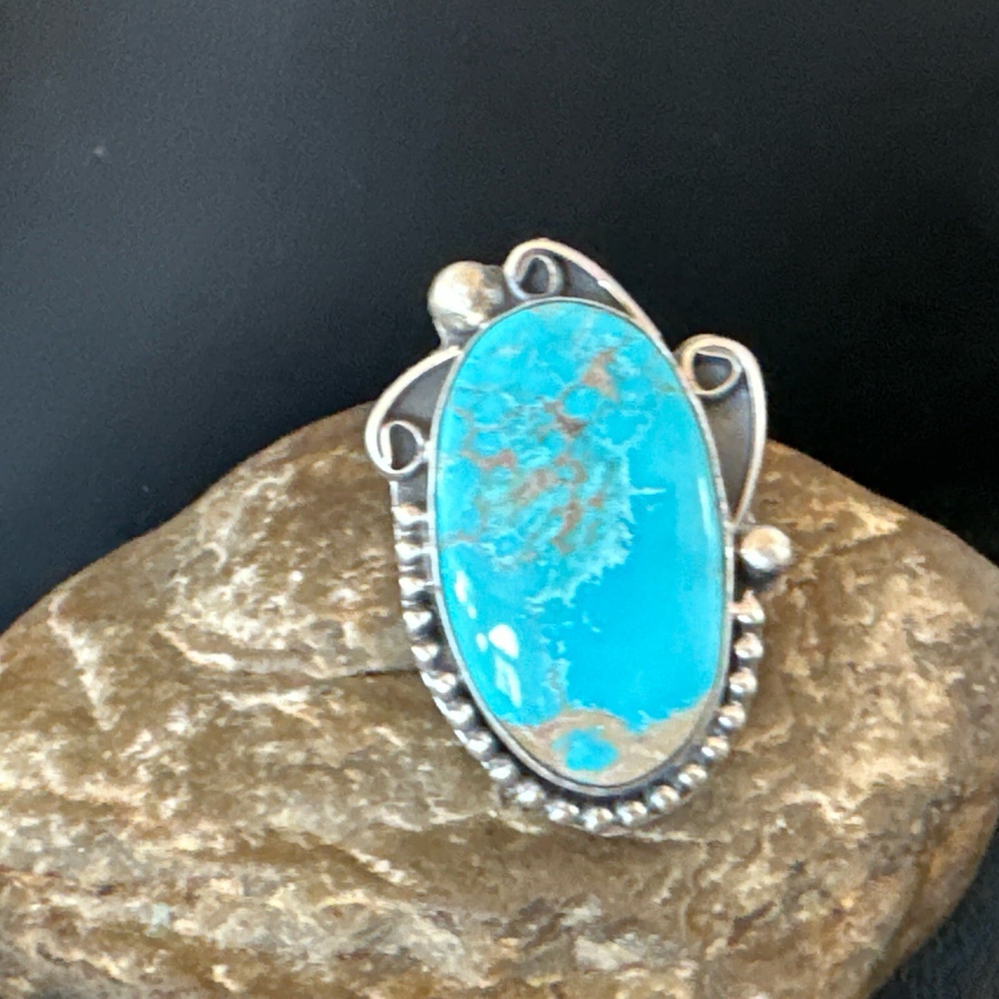 Blue Kingman Turquoise Navajo Sterling Silver Ring Size 11 18797