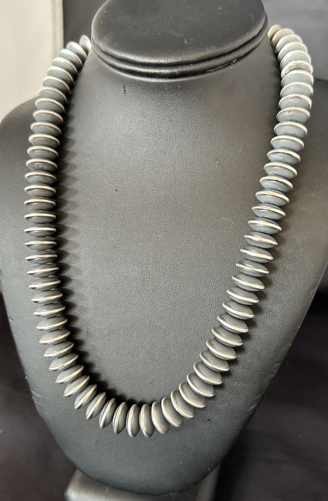 Statement Flat 14mm Rondelle Sterling Silver Beads Necklace 20” 19023
