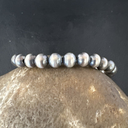 Native American Navajo 7mm Beads 7” Sterling Silver Bracelet 99977