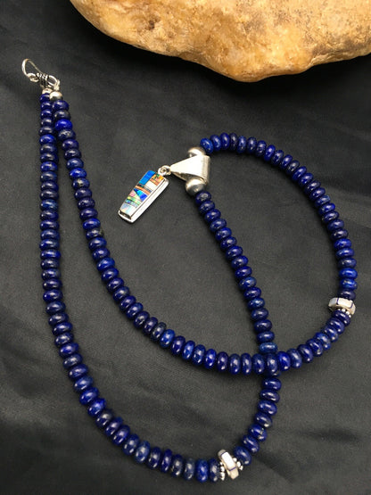 NAVAJO Sterling Silver Necklace Lapis Opal Pendant Set 22" 2907