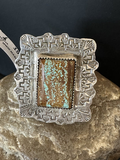 Men Women Blue Turquoise#8 Navajo Sterling Silver Ring Size 9 19107