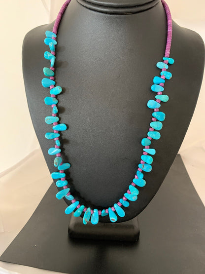 Native American Turquoise & Purple Stone Navajo Sterling Silver Necklace 04246