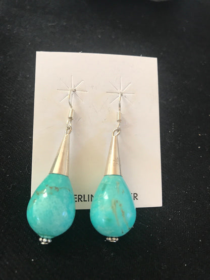 Navajo Sterling Silver Turquoise Bead Dangle Drop Earrings Gift 199