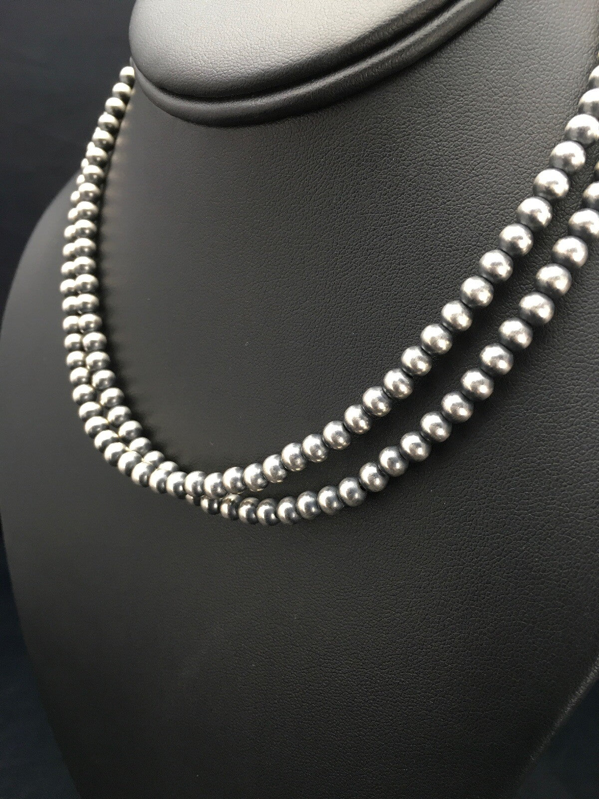 Native American 5mm Sterling Silver Beads Navajo 30" Single Strand Necklace
