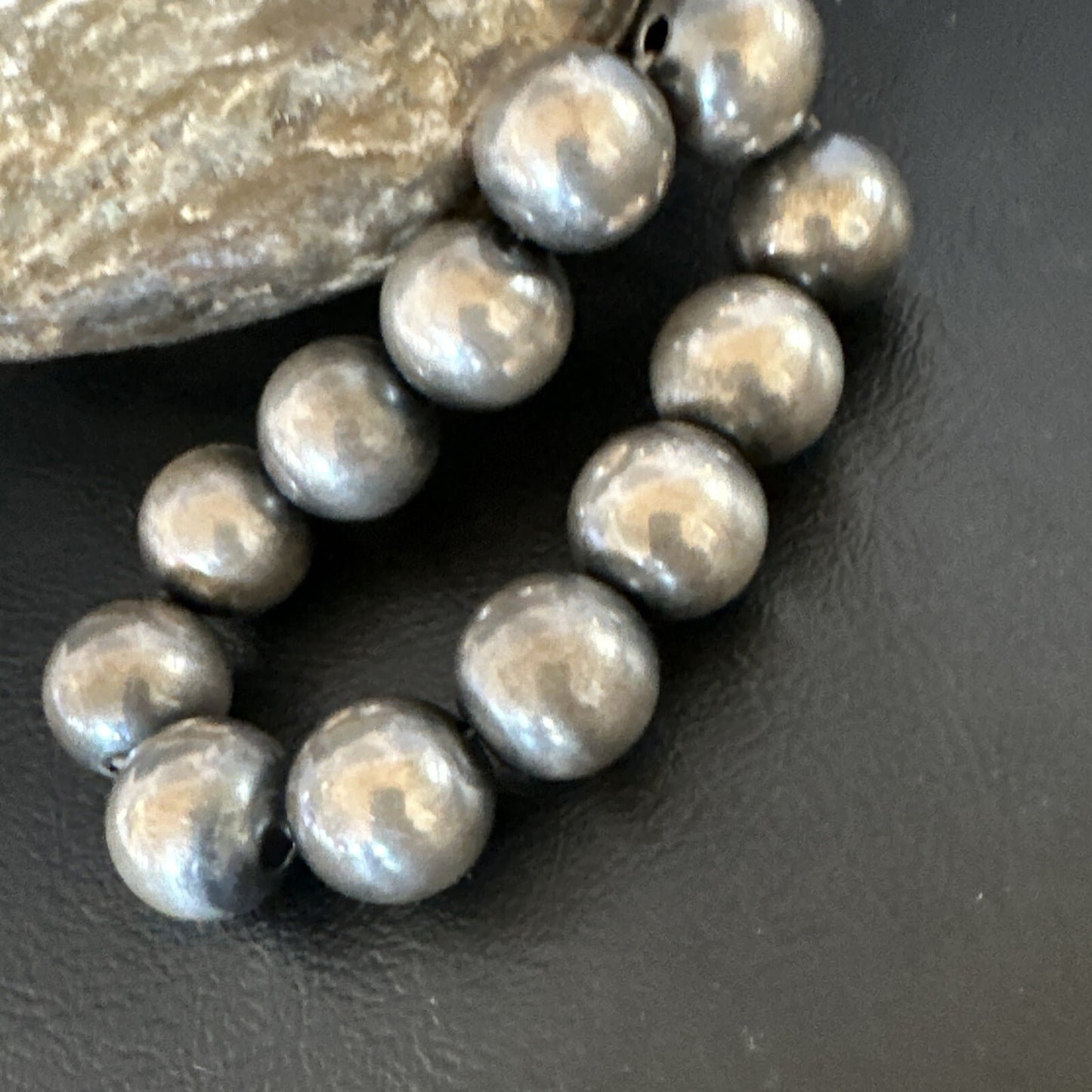 Navajo 14mm Beads Stretch Sterling Silver Bracelet 7" 91402