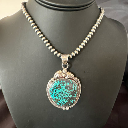 WoMens Navajo Sterling Silver Blue Spiderweb Turquoise Necklace Pendant 19297