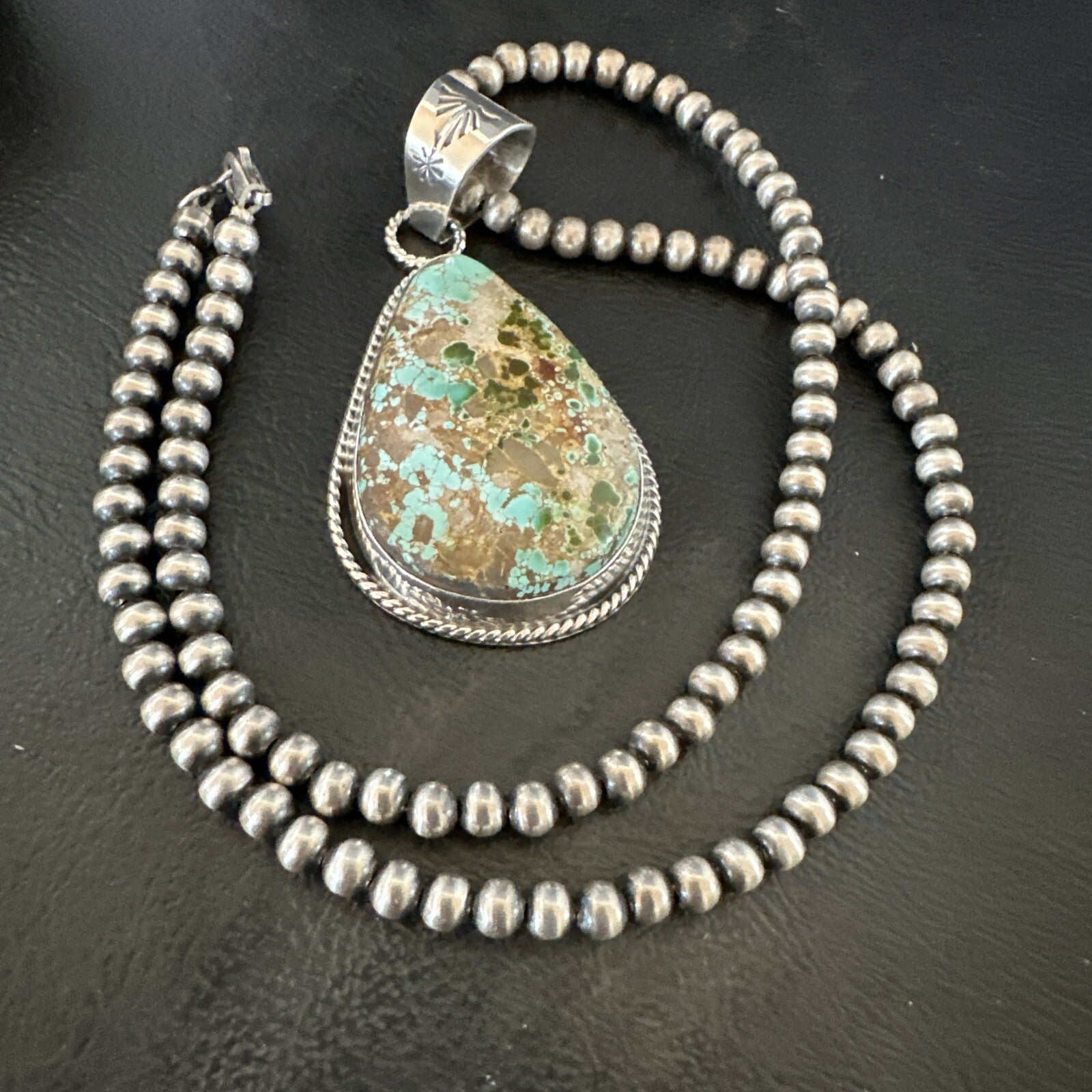 Mens Women Navajo Sterling Silver Green Royston Turquoise Necklace Pendant 18051