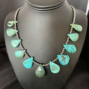 Navajo Pearls Necklace Blue Turquoise Teardrop | Sterling Silver | Authentic Native American Handmade | 13152