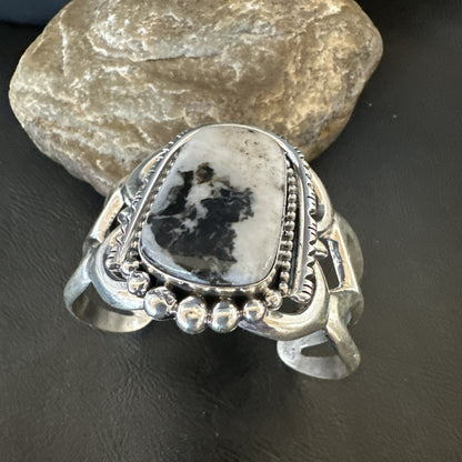 Tufa Cast Men White Buffalo Turquoise Navajo Sterling Silver Cuff Bracelet 19354