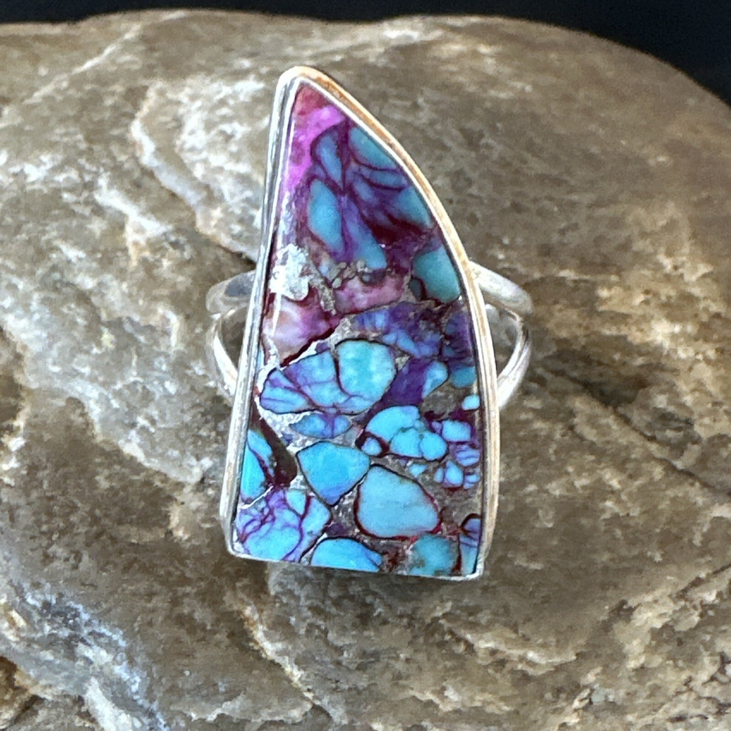 Blue Turquoise Spiny Oyster Navajo Sterling Silver Ring Size 7 18231