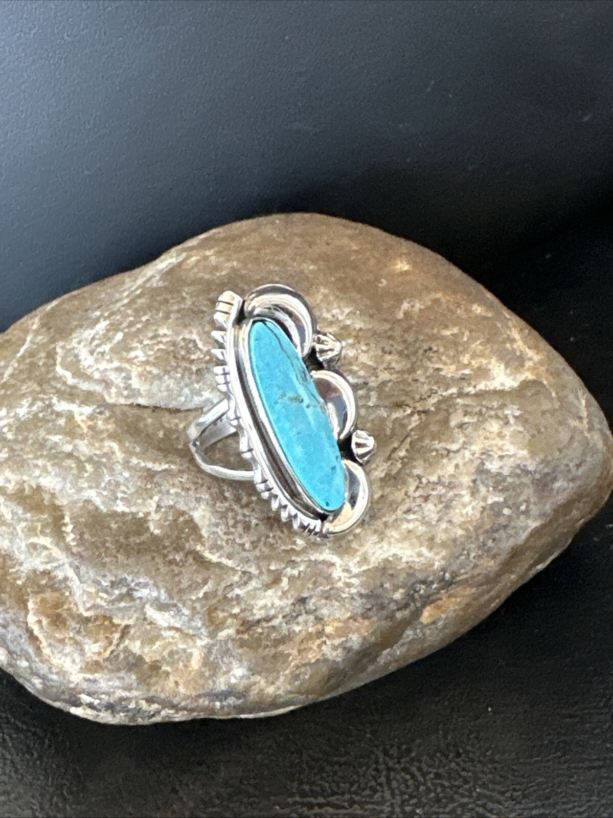 Blue Kingman Turquoise Navajo Sterling Silver Ring Size 7.5 18632