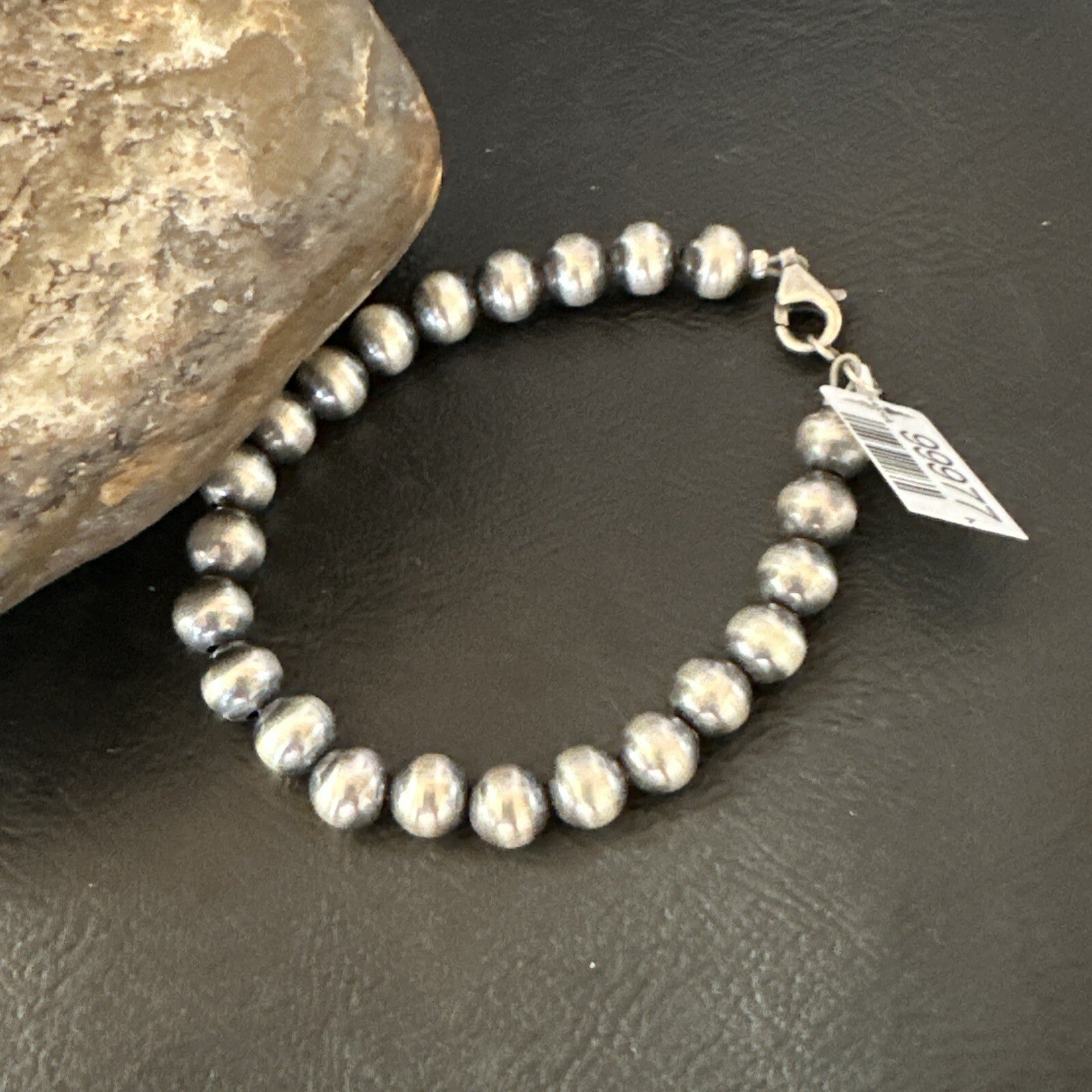 Native American Navajo 7mm Beads 7” Sterling Silver Bracelet 99977