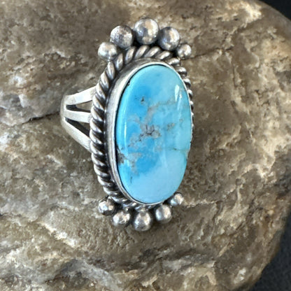 Blue Kingman Turquoise Native American Navajo Sterling Silver Ring Size 6 18594