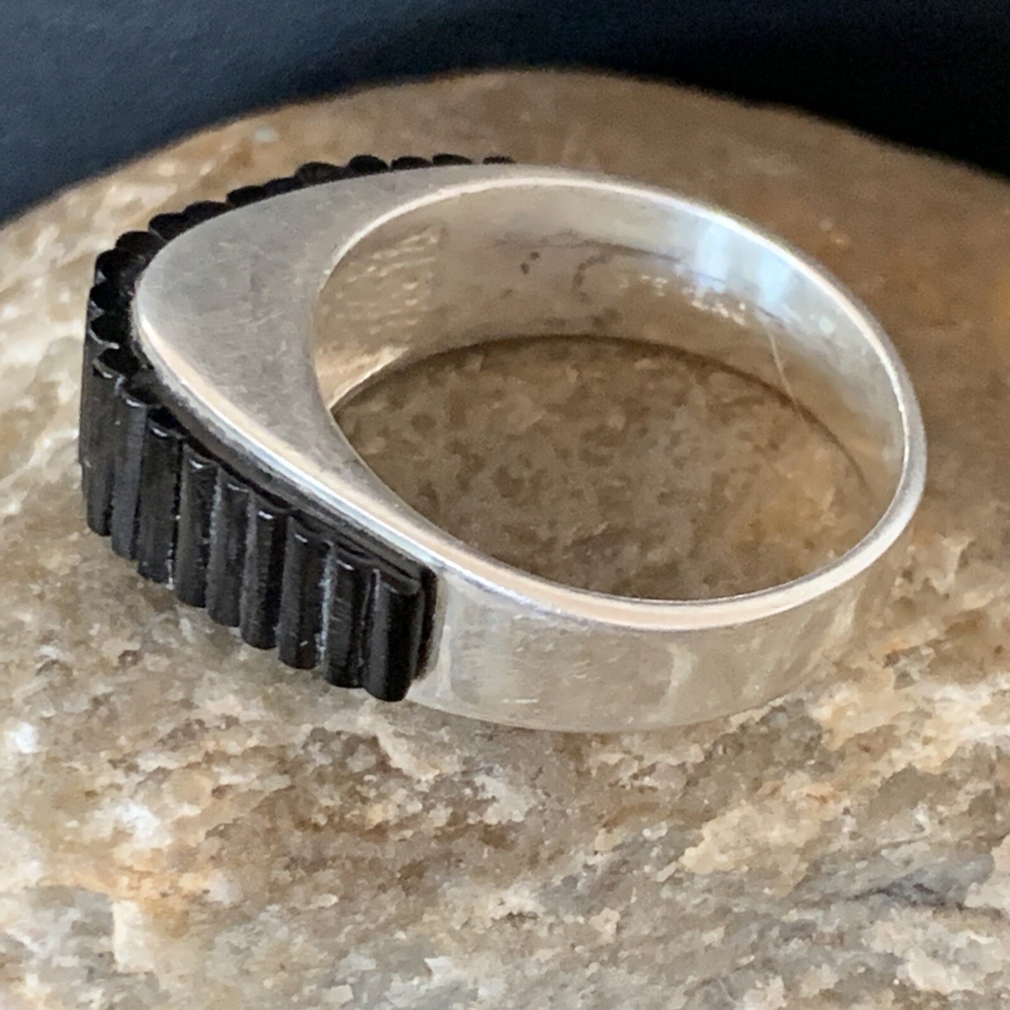 Black Onyx Indian Navajo Sterling Silver Band Inlay Ring Size 8 18802