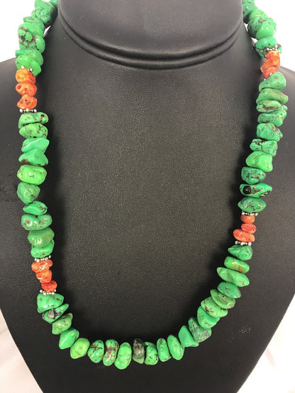 Green Magnesite Spiny Oyster Navajo Sterling Silver Necklace Gift 20" 17546