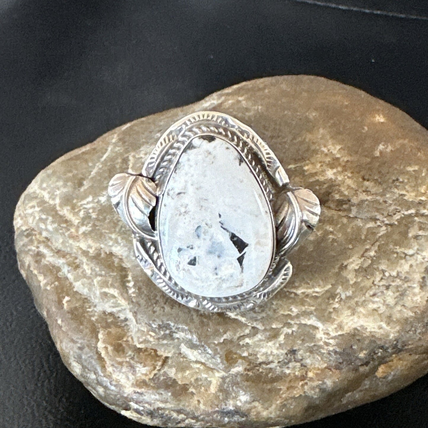 Mens Womens White Buffalo Turquoise Navajo Sterling Silver Ring Size 10 18104