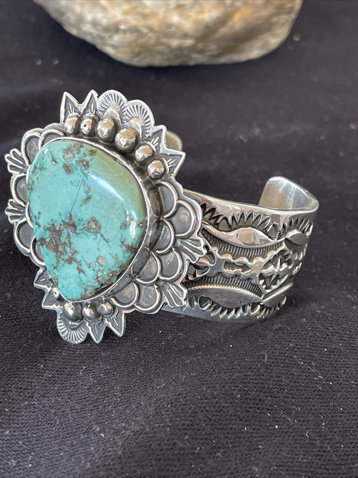 Native Mens Navajo Sterling Silver Handmade Turquoise Cuff Bracelet 1289