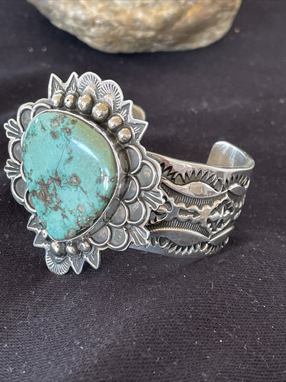 Native Mens Navajo Sterling Silver Handmade Turquoise Cuff Bracelet 1289