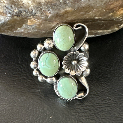 Yazzie Ring Green Turquoise Navajo Sterling Silver Cluster Size 8.5 19231