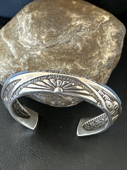 Mens  Purple Stone Lapis Navajo Sterling Silver Tufa Cast Cuff Bracelet 18146