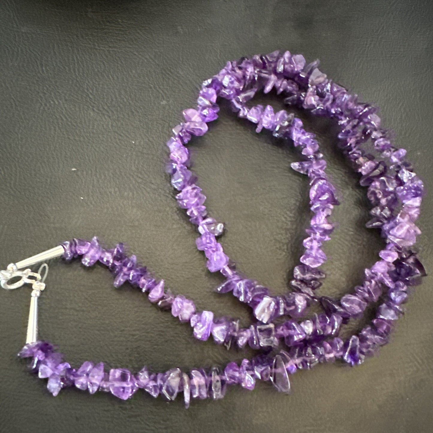 Purple Nugget Amethyst Southwestern Sterling Silver Beads Necklace 26” 18820