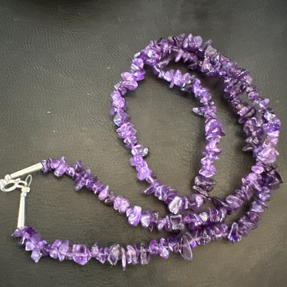 Purple Nugget Amethyst Southwestern Sterling Silver Beads Necklace 26” 18820