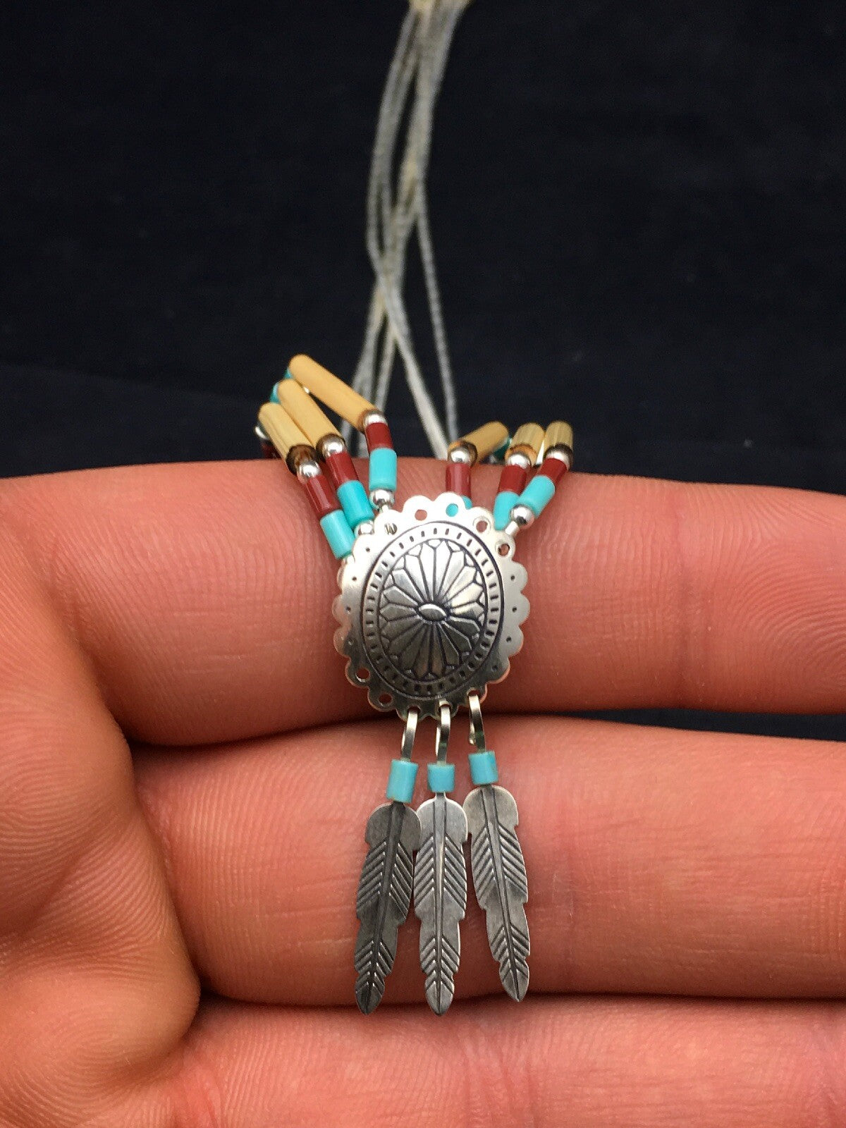 Concho Heishi Tubes 3 Strand Liquid Sterling Silver Navajo Necklace 4373