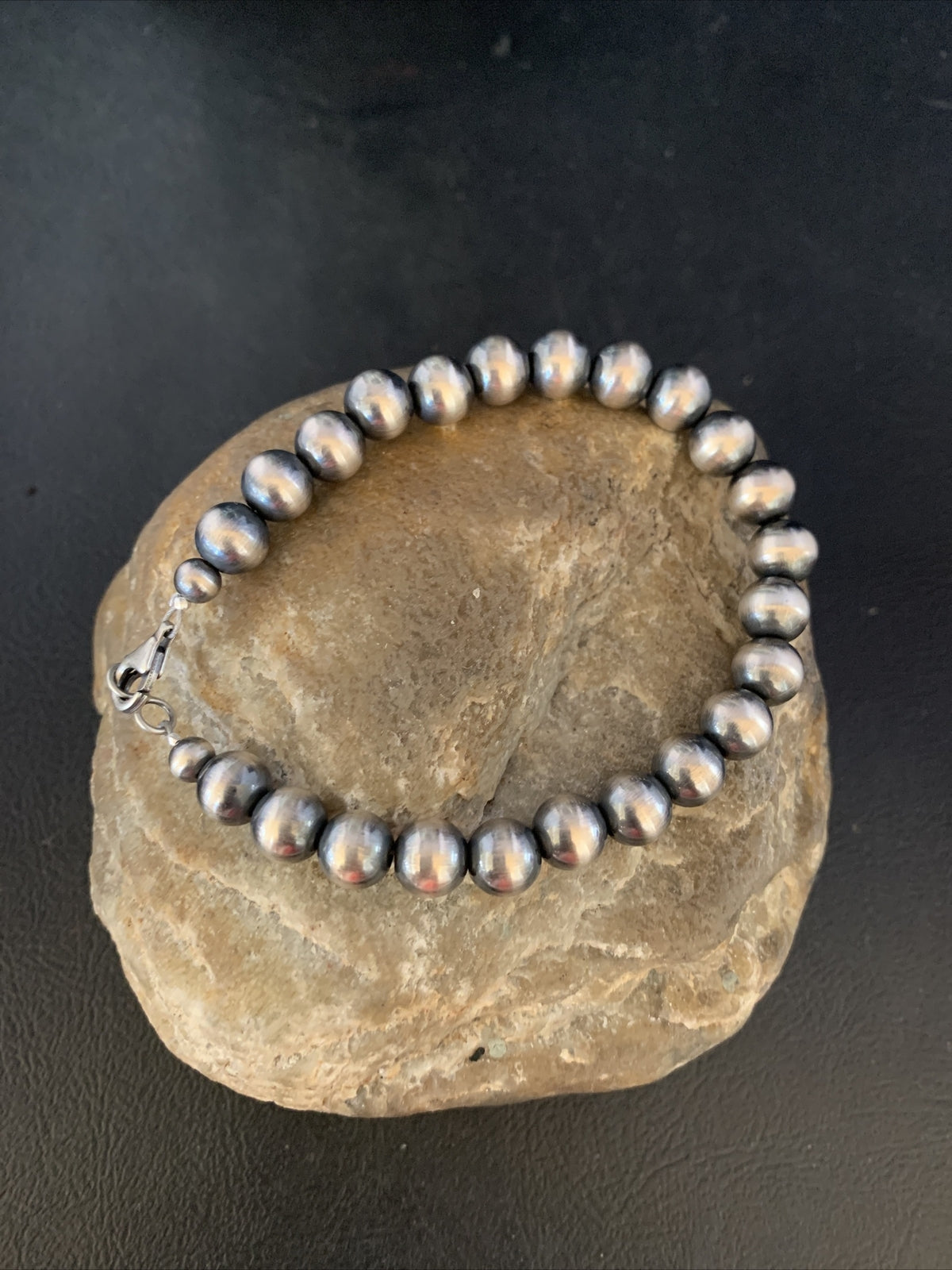 Native American Navajo 8mm Beads 8” Sterling Silver Bracelet 99988