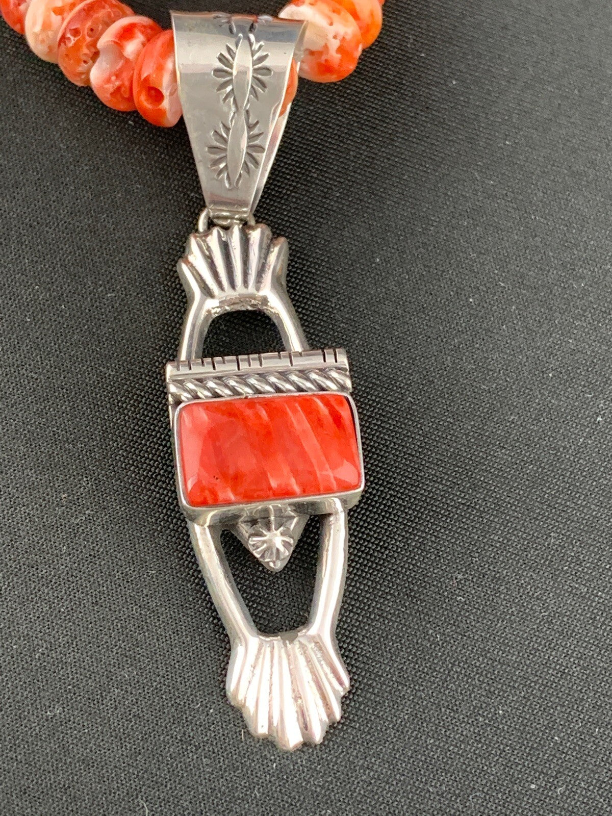 Mens Red Spiny Oyster Pendant Navajo Pearls Sterling Silver Necklace 18359