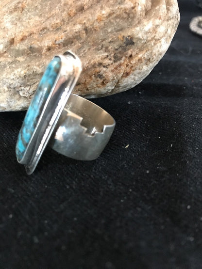 Native American Navajo Sterling Silver Handmade Blue Turquoise Ring Sz 8