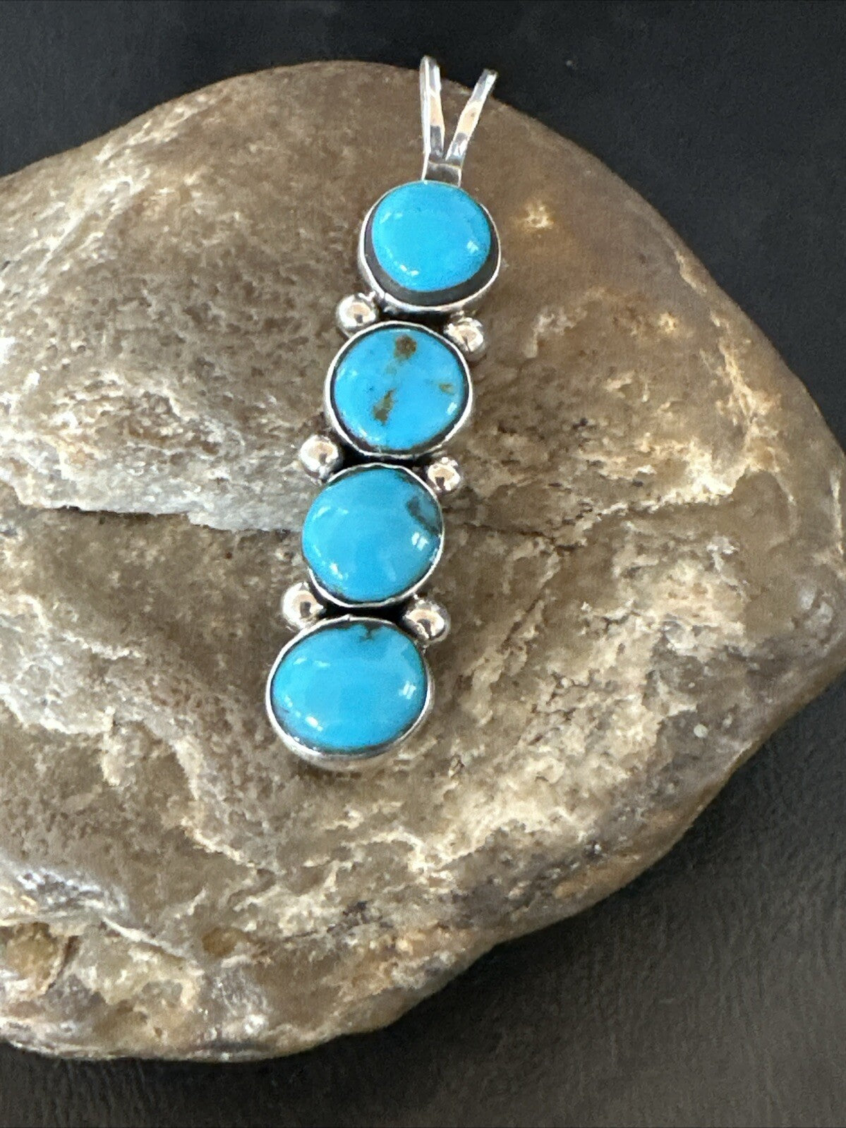 Robin Egg Turquoise 4 Stone Navajo Sterling Silver Cluster Pendant 18336