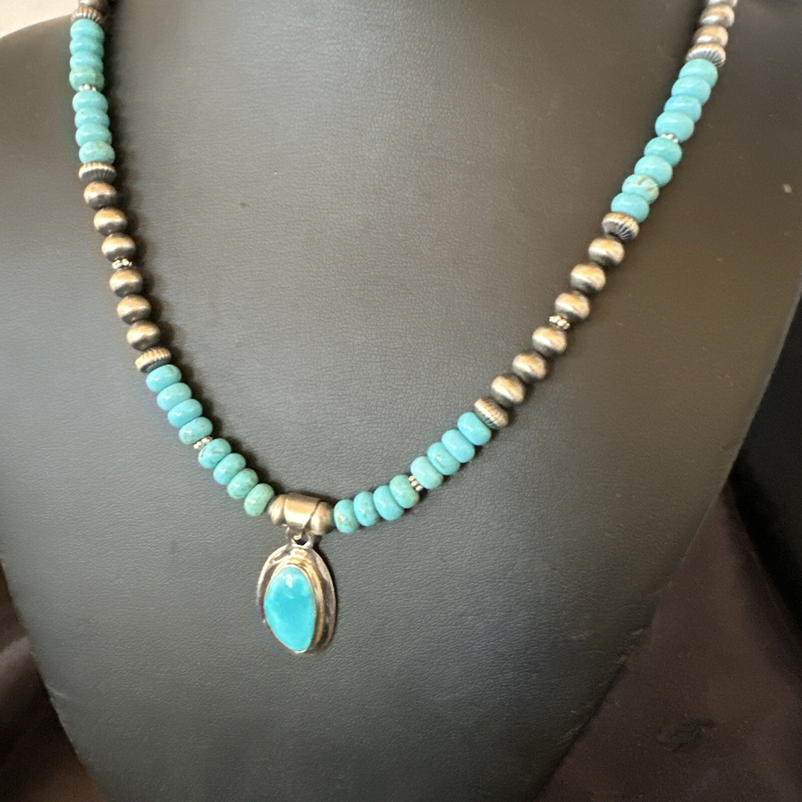 WoMens Blue Kingman Turquoise Pendant Navajo Sterling Silver Necklace 21" 18416