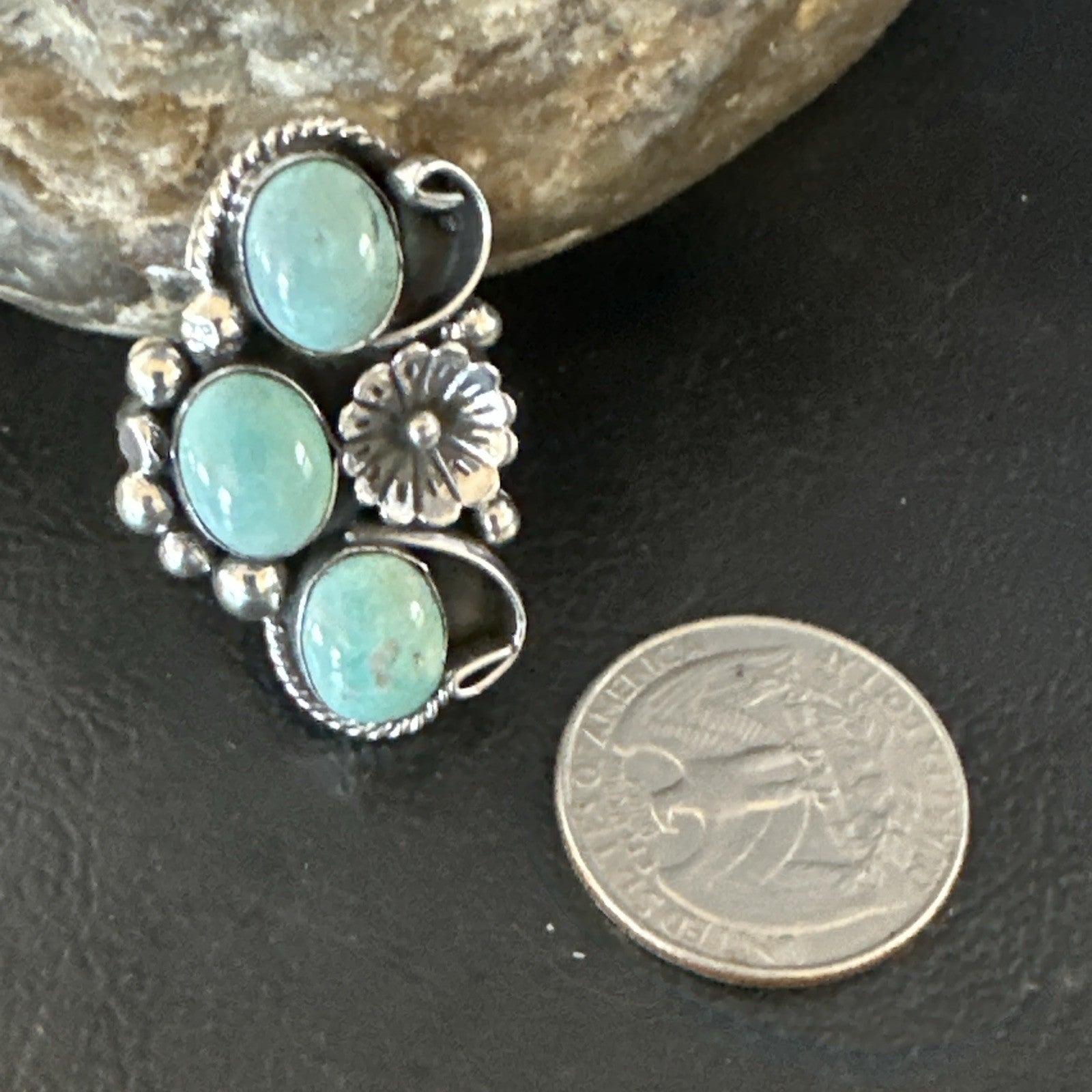3 Besties Ring Green Turquoise Navajo Sterling Silver Cluster Size 8.5 19158