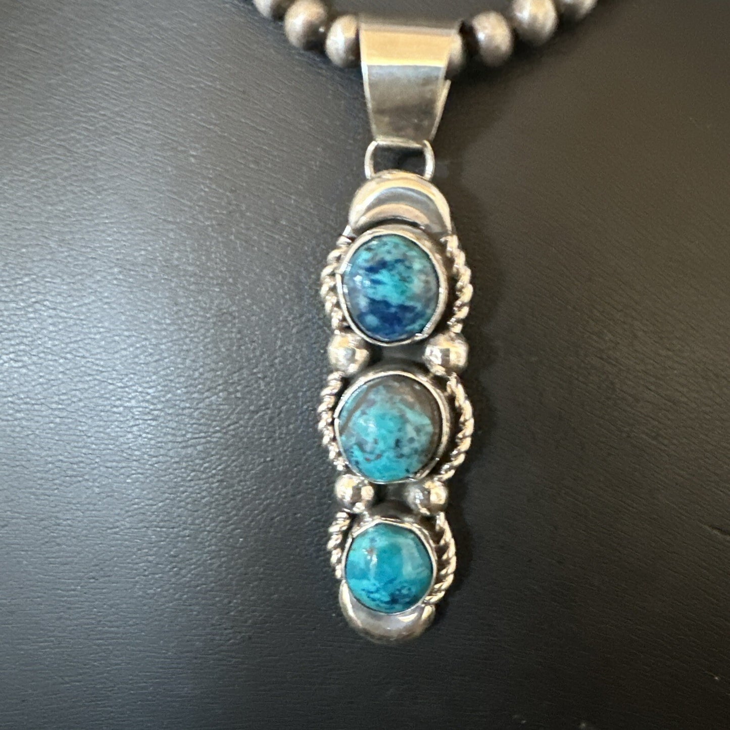 Blue Turquoise 3 Stone Navajo Sterling Silver Cluster Pendant 18193