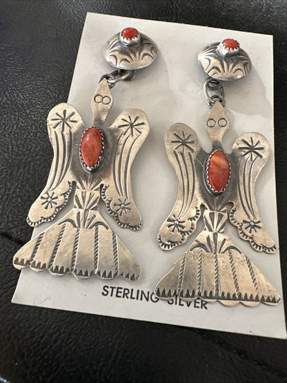 Thunderbird Navajo Womens Stamped Spiny Dangle Earrings Sterling Silver 19787