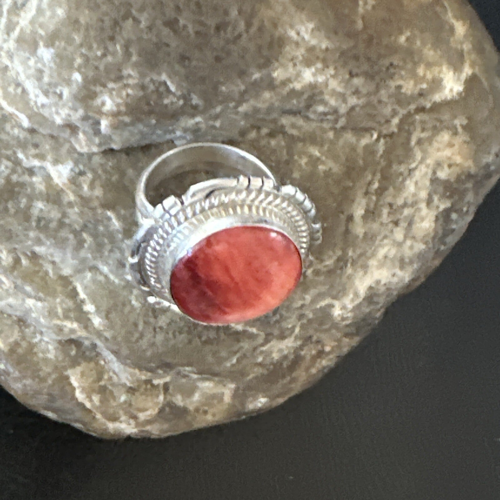 Pinky Women Red Spiny Oyster Navajo Sterling Silver Ring Sz 5.5 18593
