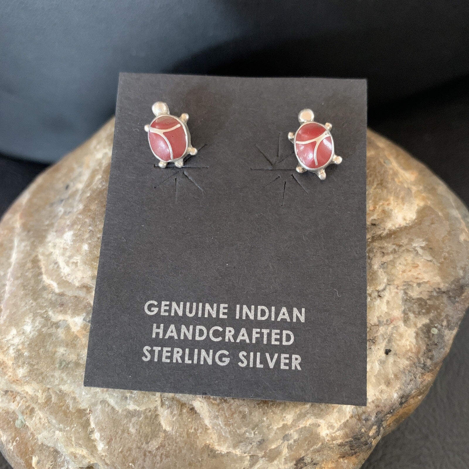 Womens Orange Spiny Oyster Turtle Inlay Navajo Sterling Silver Earrings 12833