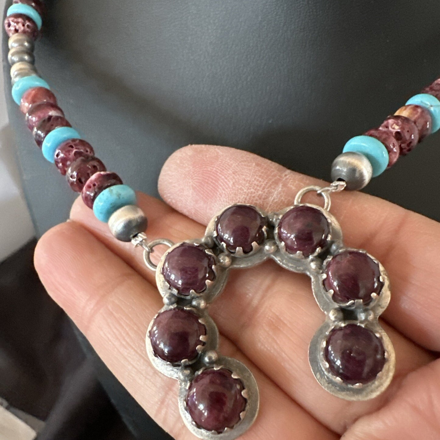 Purple Spiny Oyster Naja Pendant Turquoise Navajo Sterling Silver Necklace 18849