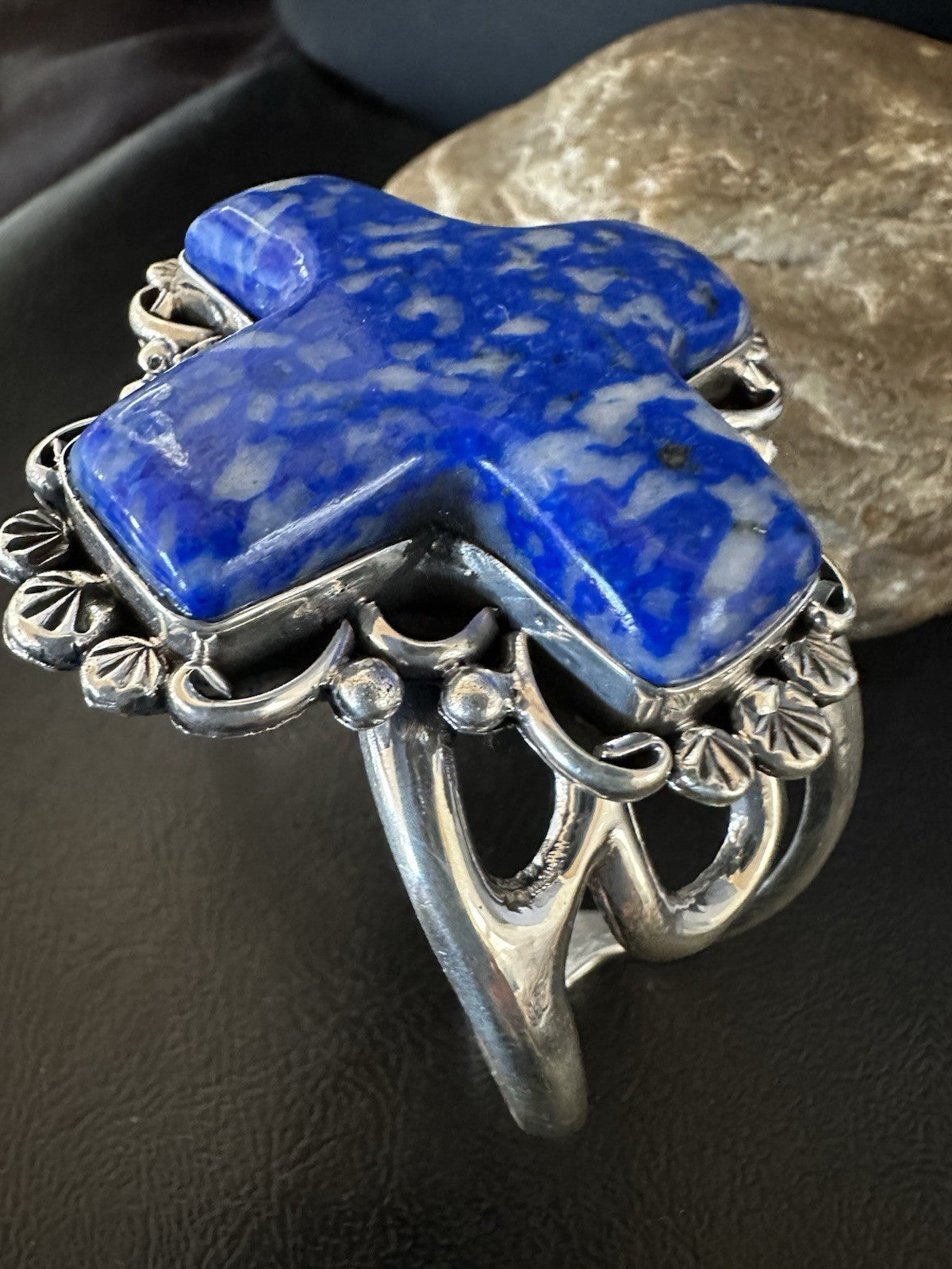 Mens WoMens Tufa Denim Lapis Navajo Sterling Silver Cuff Bracelet 7.7" 19454