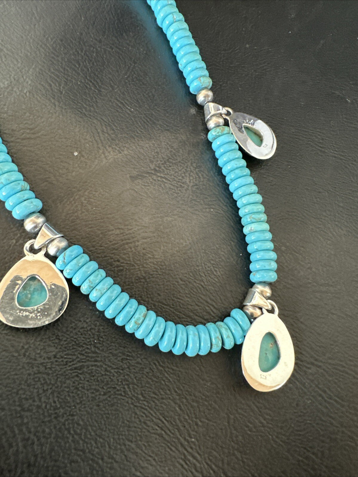 WoMens Blue Kingman Turquoise Pendants Navajo Sterling Silver Necklace 19” 18166