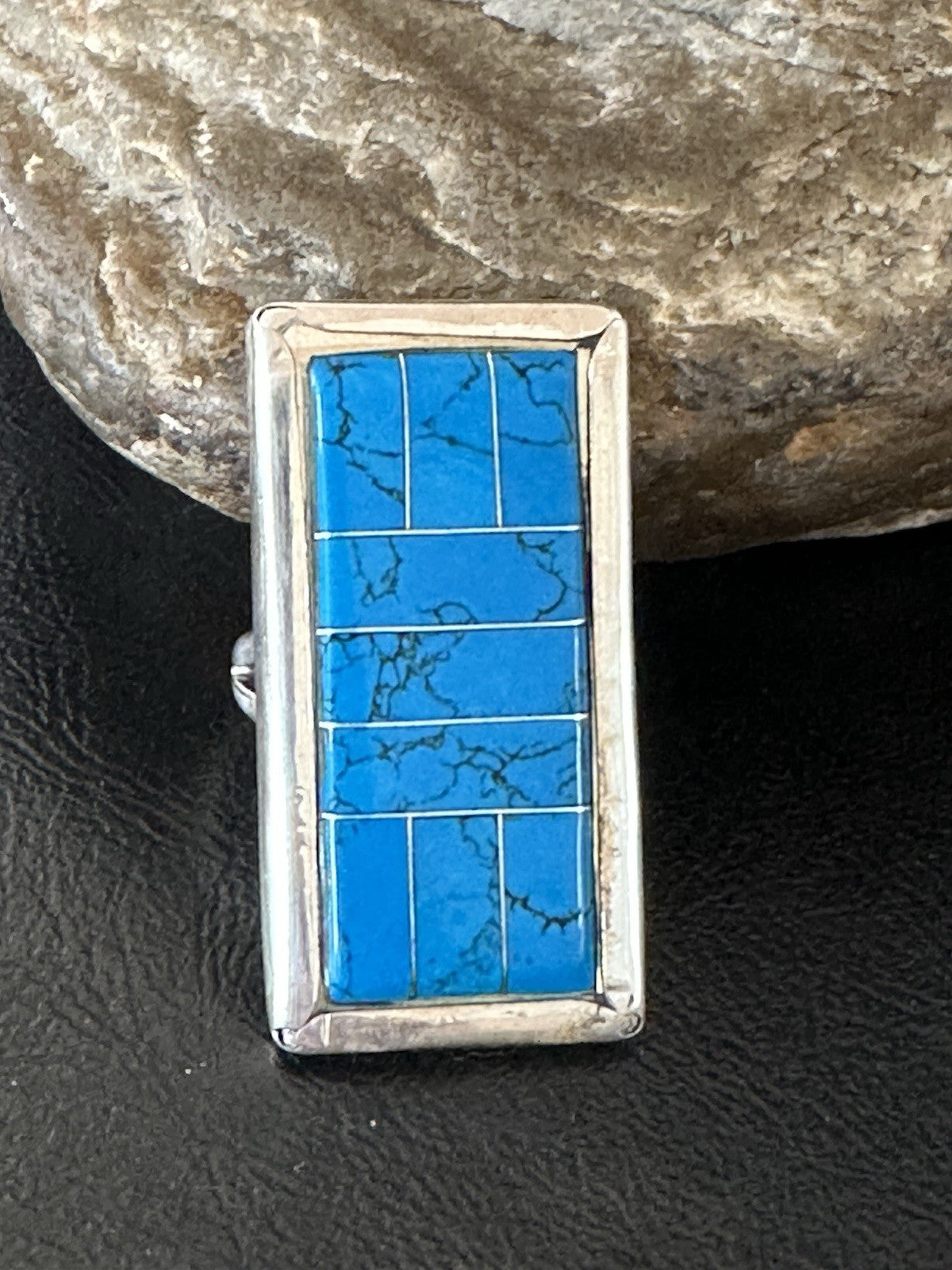 Harold Joe Mens Native American Navajo Blue Turquoise Inlay Ring Sz 11 19395