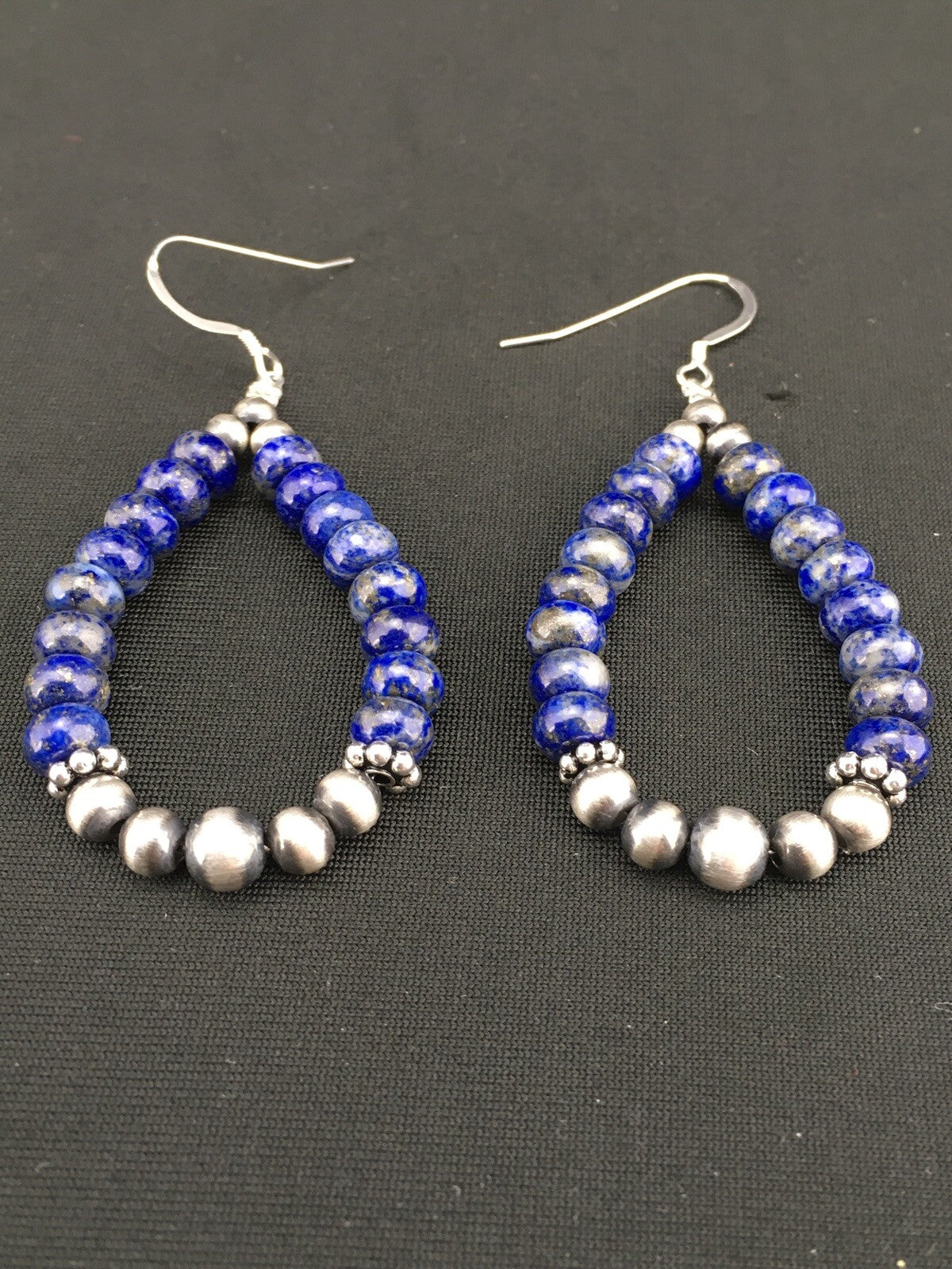 Blue Lapis Lazuli Bead Navajo Sterling Silver Dangle Earrings 2" 1250