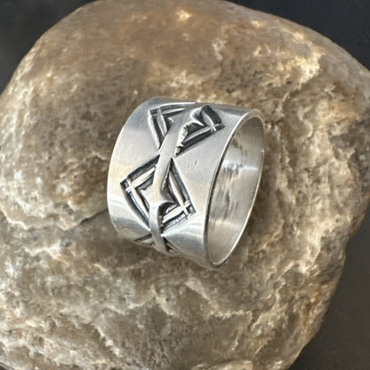 Mens Women Wedding Wide Band Navajo Stamped Sterling Silver Ring Size 10 19018