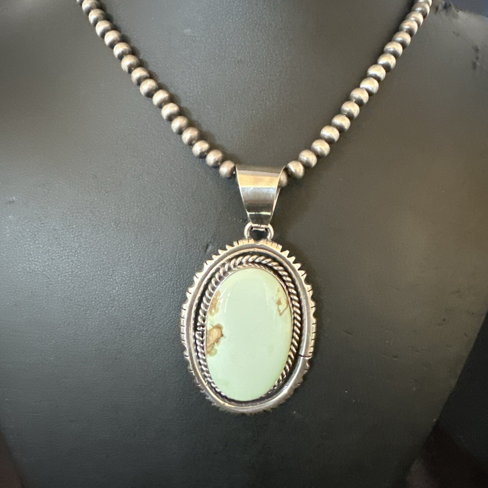 Mens Women Navajo Sterling Silver Green Turquoise Necklace Pendant 18195