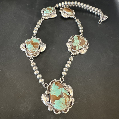 Blue Turquoise#8 Pendant Navajo Sterling Silver Necklace 16833