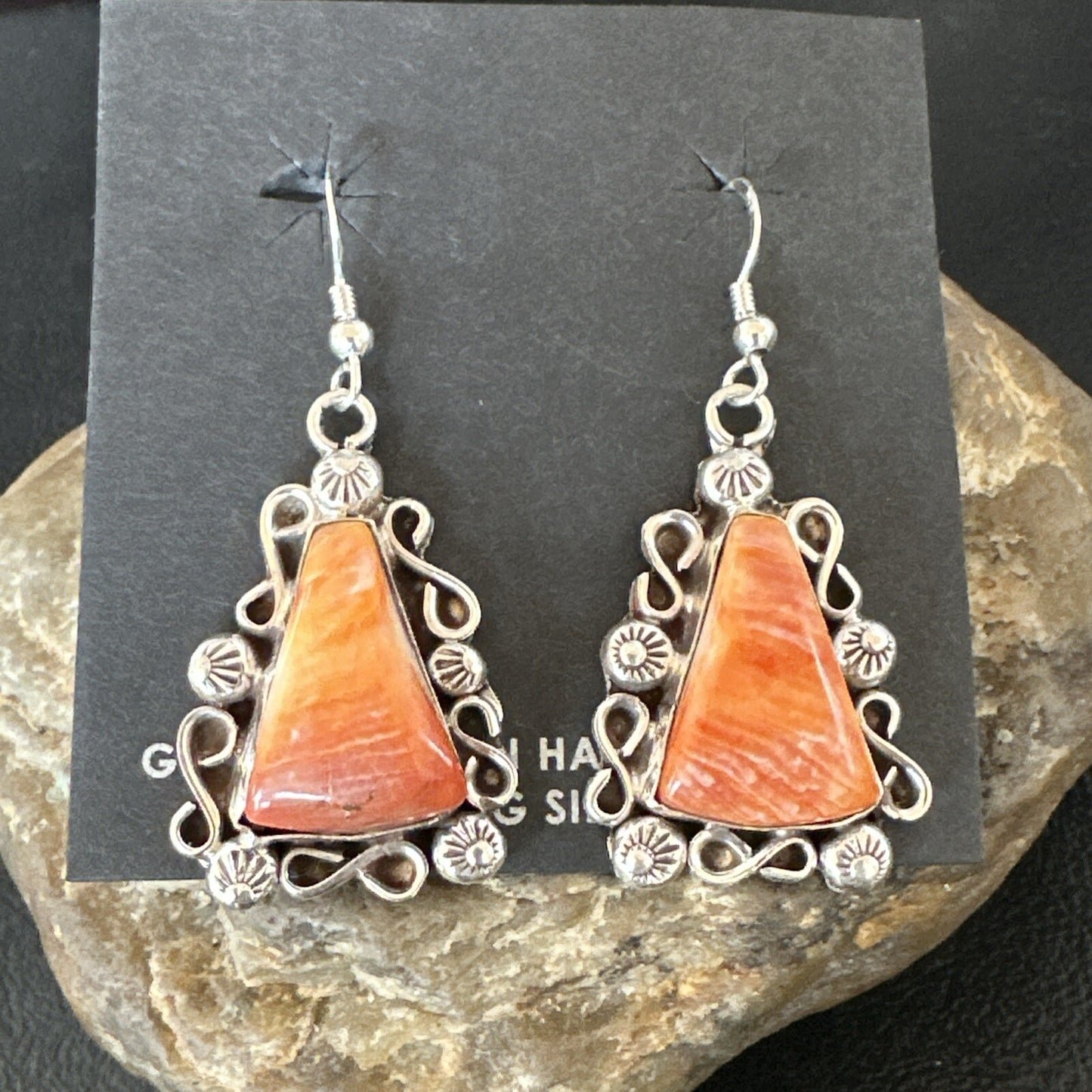 Native Navajo Sterling Silver Orange Spiny Oyster Dangle Earrings 17270